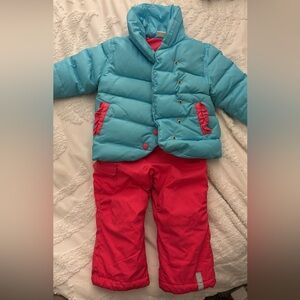 Hanna Andersson Aqua Puffer Jacket with Pink Snow Pants